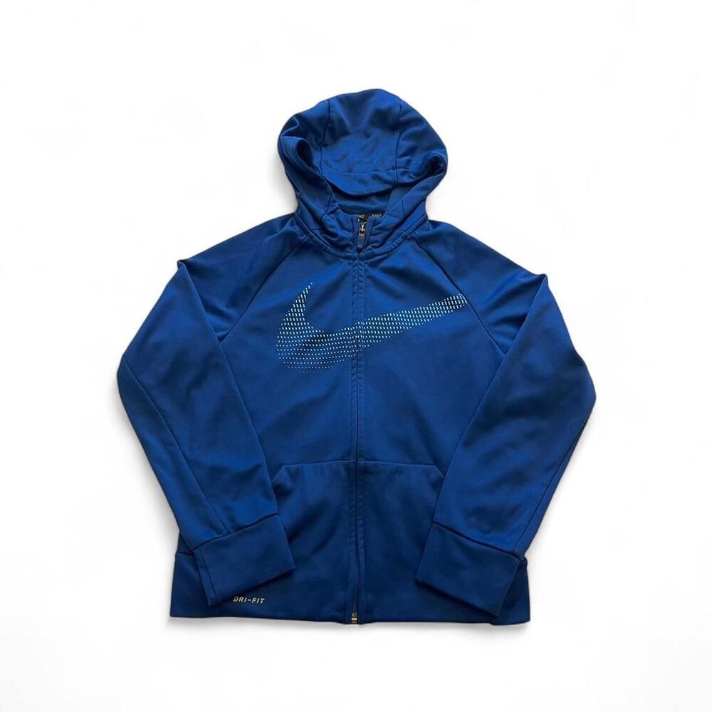 Nike Dri-FIT Hoodie Mens Medium Royal Blue Full Zip Dotted Swoosh Active